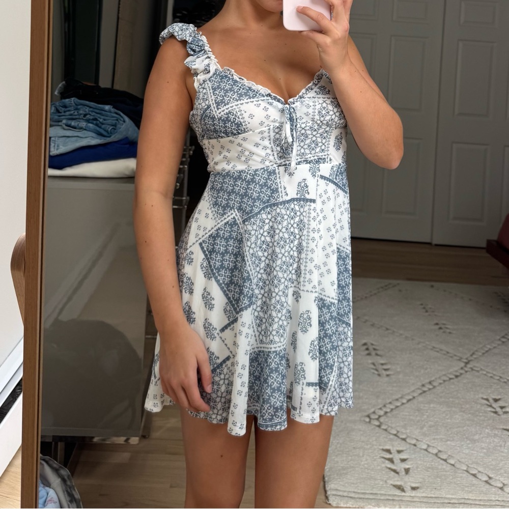 Elegant Blue and White Women's Dress